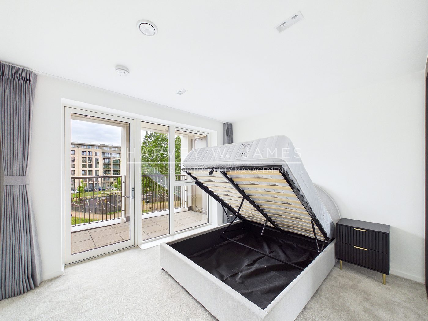 360 virtual-tour still of a Harvey W James apartment, letting overseas applicants study the home remotely