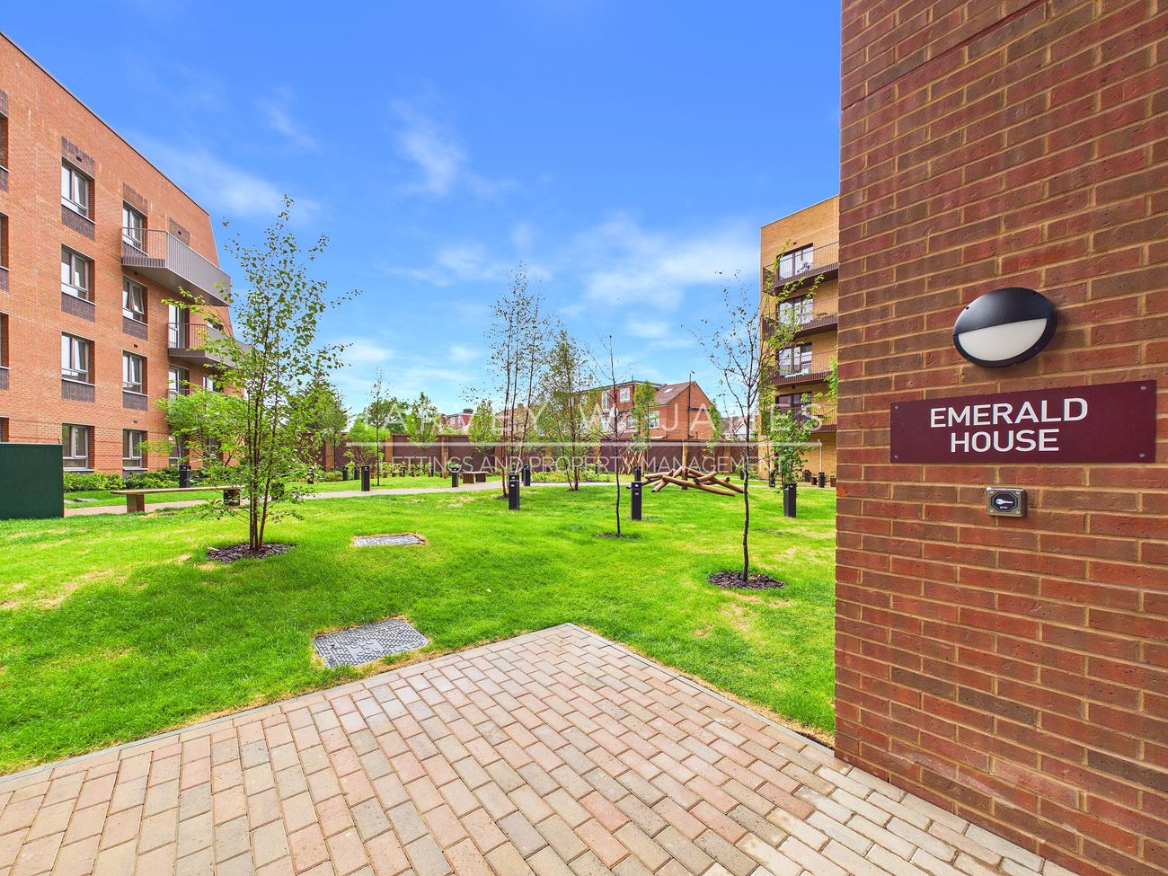 Landscaped communal gardens at the Emerald House development, Acton